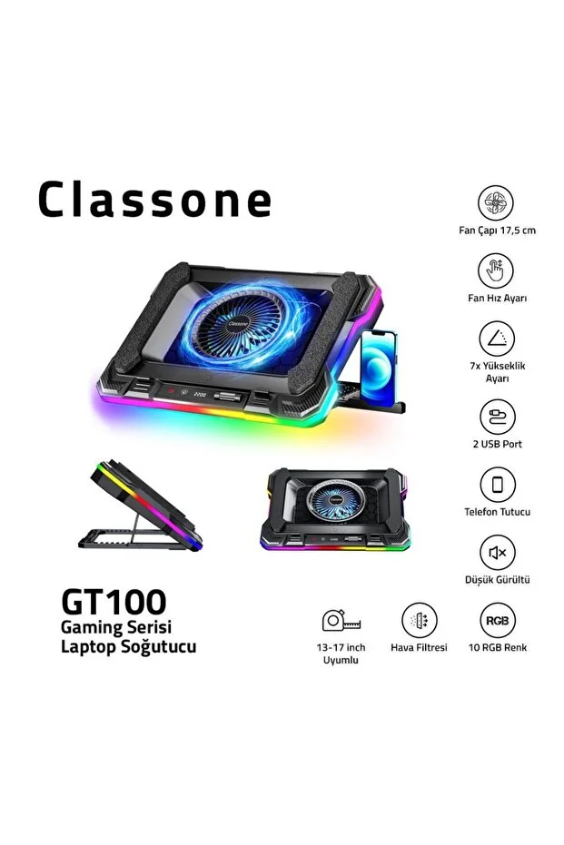 Gt100 Gaming Laptop Sogutucu 2200rpm , Rgb Işıklı , Led Display Notebook Soğutucu Stand